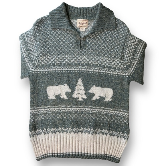 Vintage Woolrich Shetland Wool Sweater Cozy Forest Bear and Tree Fairisle Nordic - Picture 4 of 17